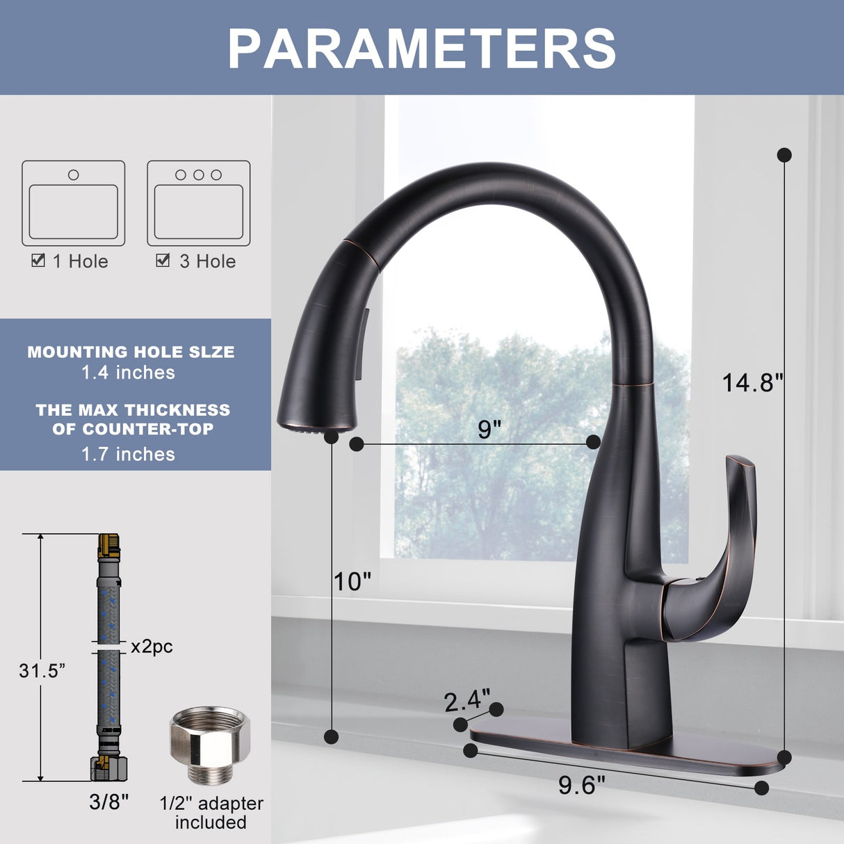 WOWOW Single Handle Gooseneck Kitchen Sink Faucet with Deckplate