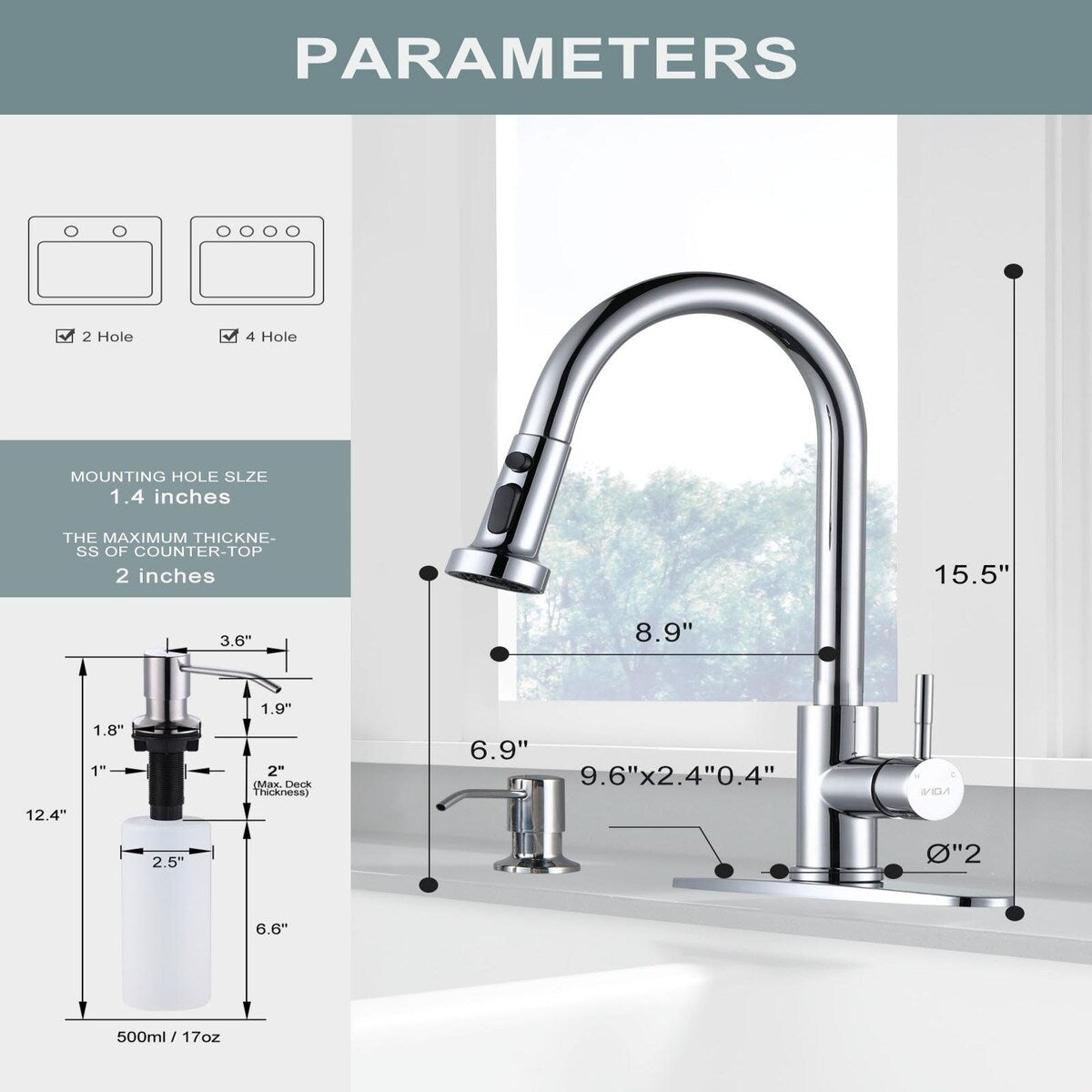 WOWOW Pull-Down Sprayer Kitchen Faucet with Soap Dispenser