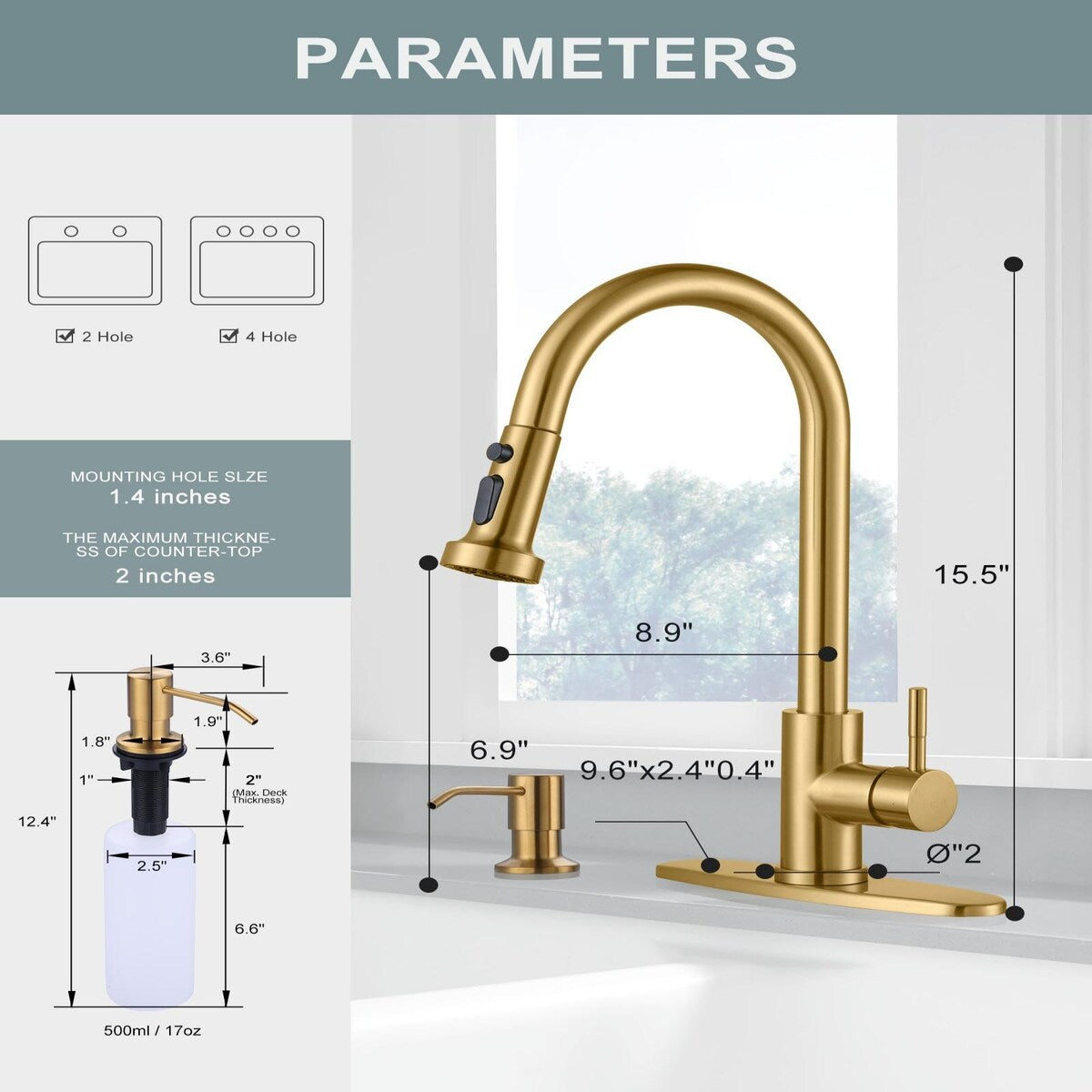 WOWOW Pull-Down Sprayer Kitchen Faucet with Soap Dispenser
