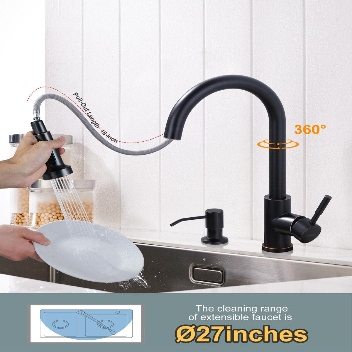 WOWOW Pull-Down Sprayer Kitchen Faucet with Soap Dispenser