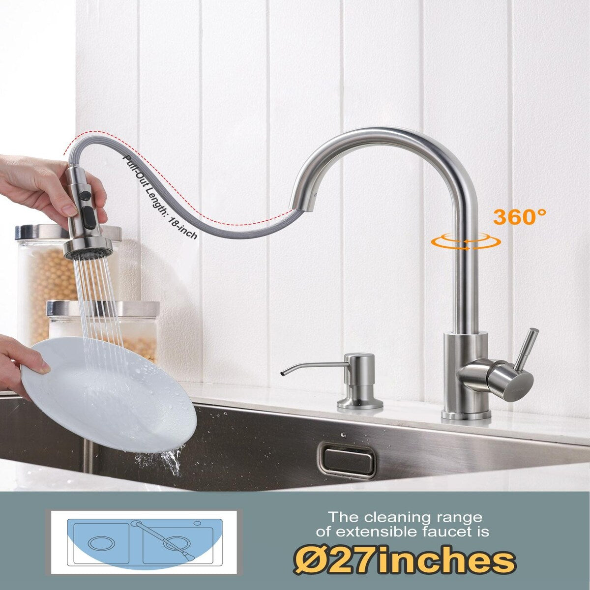WOWOW Pull-Down Sprayer Kitchen Faucet with Soap Dispenser