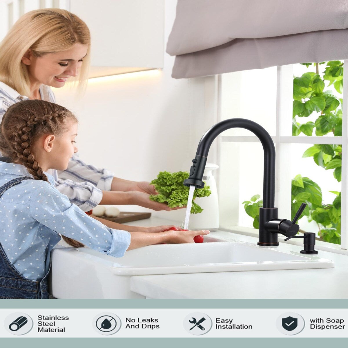 WOWOW Pull-Down Sprayer Kitchen Faucet with Soap Dispenser