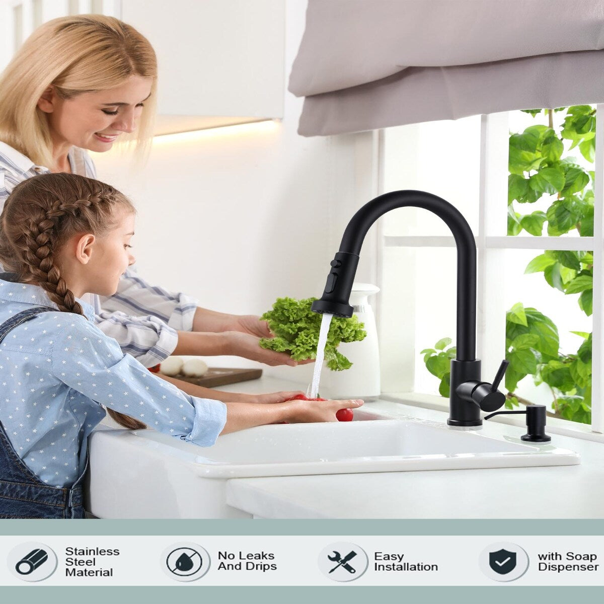 WOWOW Pull-Down Sprayer Kitchen Faucet with Soap Dispenser