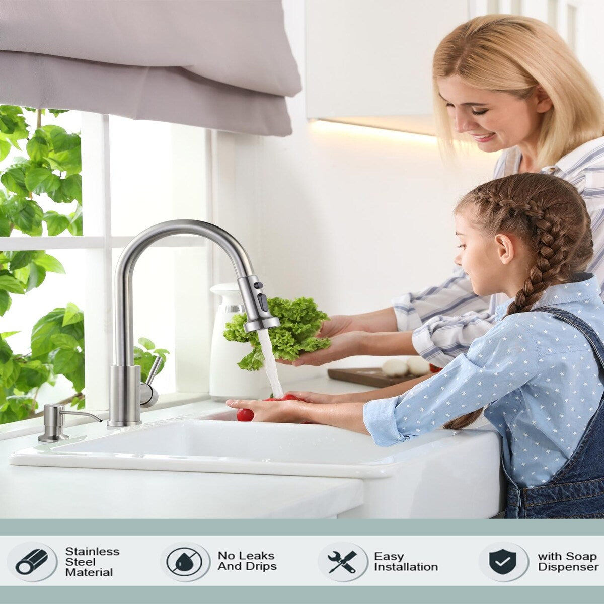 WOWOW Pull-Down Sprayer Kitchen Faucet with Soap Dispenser