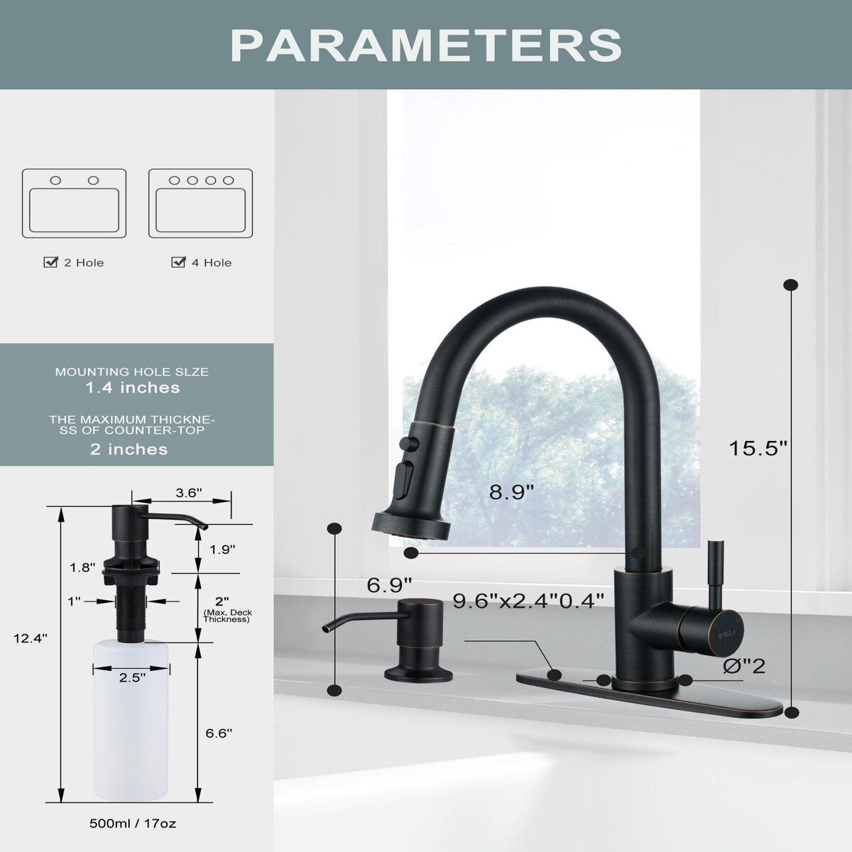 WOWOW Pull-Down Sprayer Kitchen Faucet with Soap Dispenser