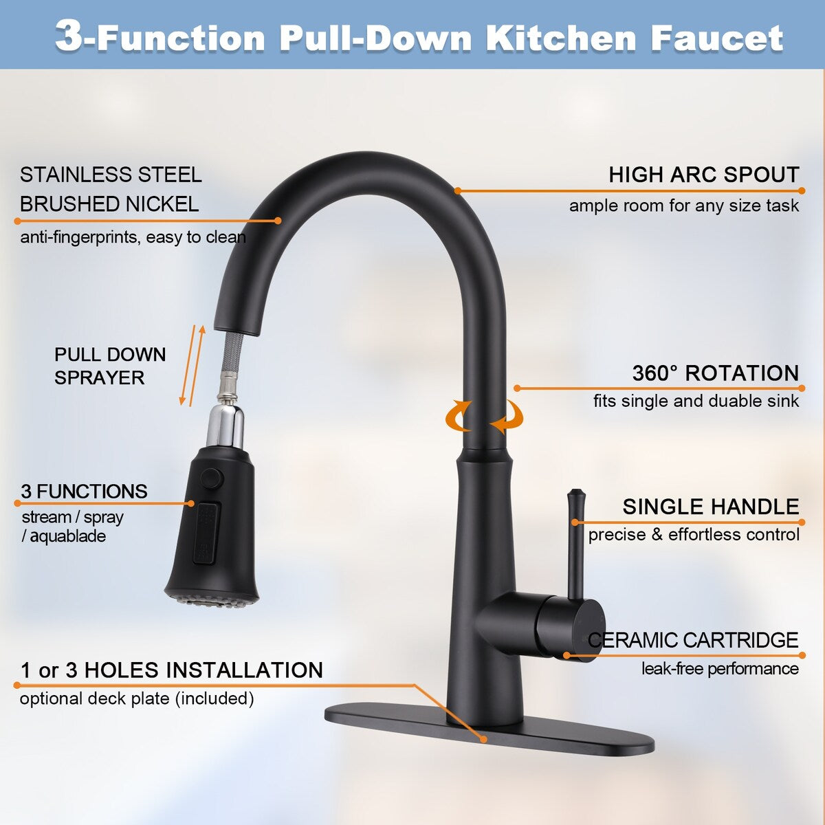 WOWOW Pull Down Sprayer Kitchen Faucet with Soap Dispenser