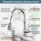 WOWOW Pull Down Sprayer Kitchen Faucet with Soap Dispenser