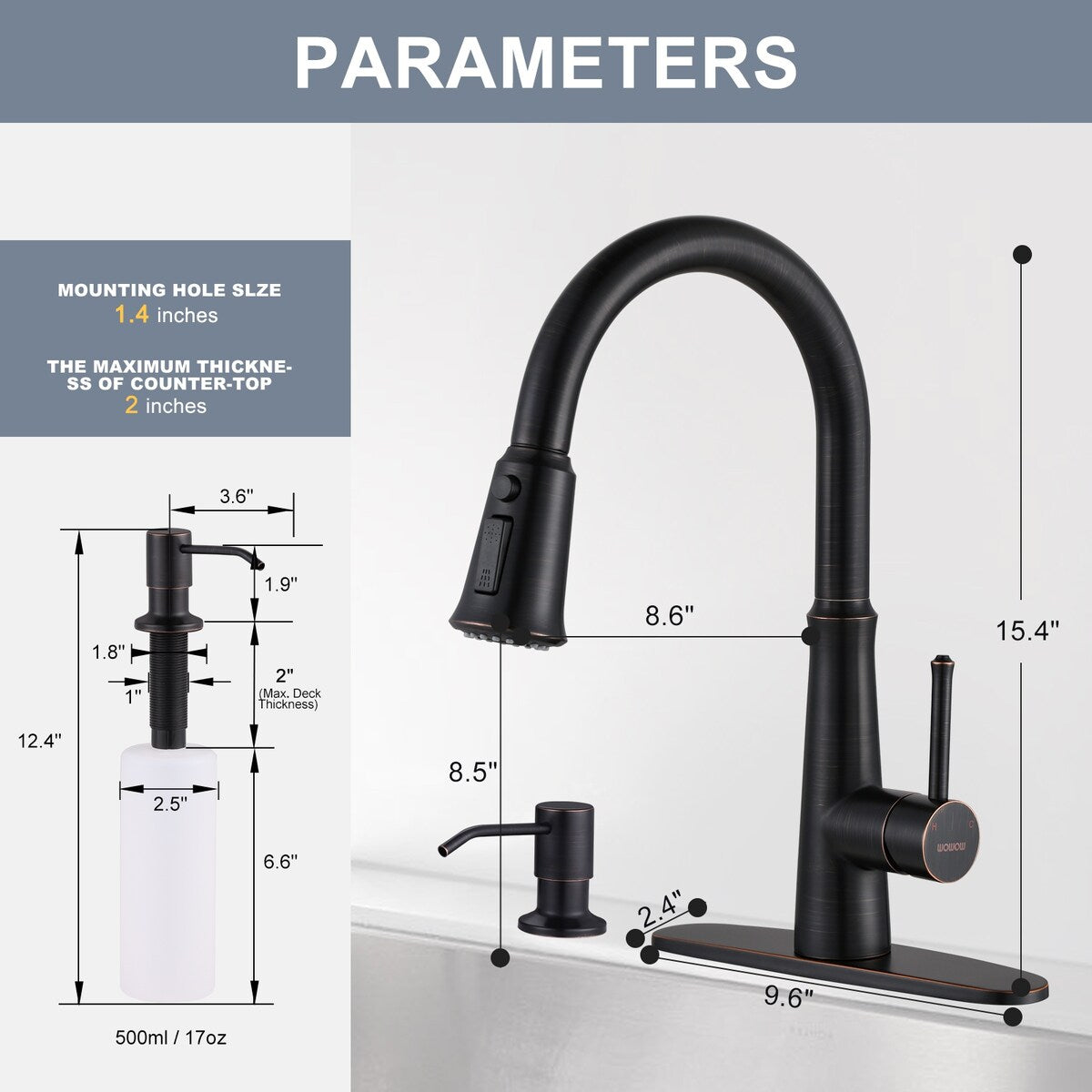 WOWOW Pull Down Sprayer Kitchen Faucet with Soap Dispenser