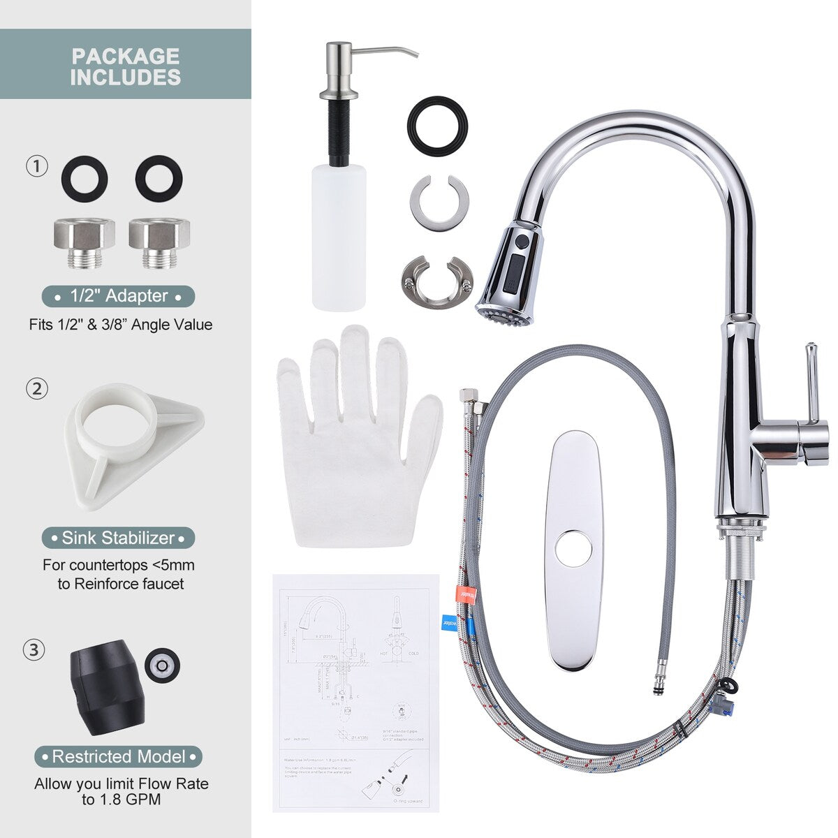 WOWOW Pull Down Sprayer Kitchen Faucet with Soap Dispenser