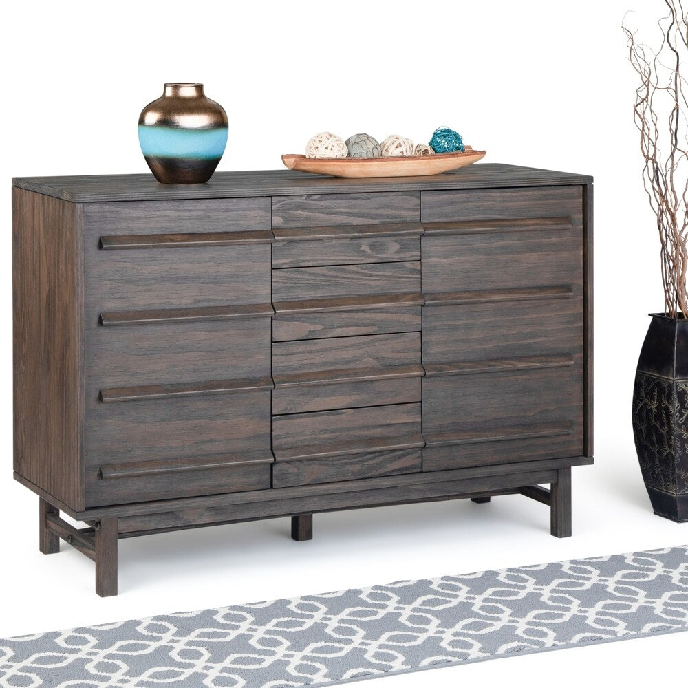 WYNDENHALL Blair SOLID WOOD 54 inch Wide Rustic Modern Sideboard Buffet in Driftwood - 54 W x 18 D x 36 H