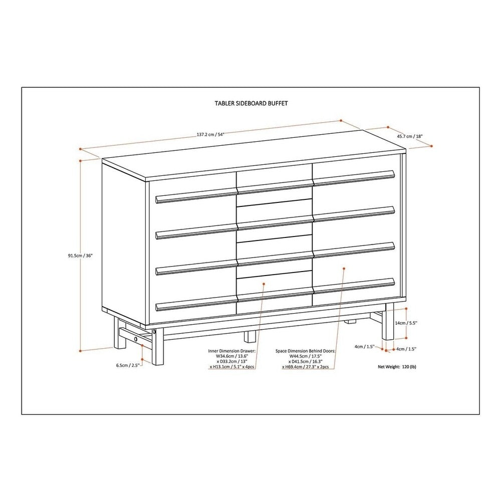 WYNDENHALL Blair SOLID WOOD 54 inch Wide Rustic Modern Sideboard Buffet in Driftwood - 54 W x 18 D x 36 H