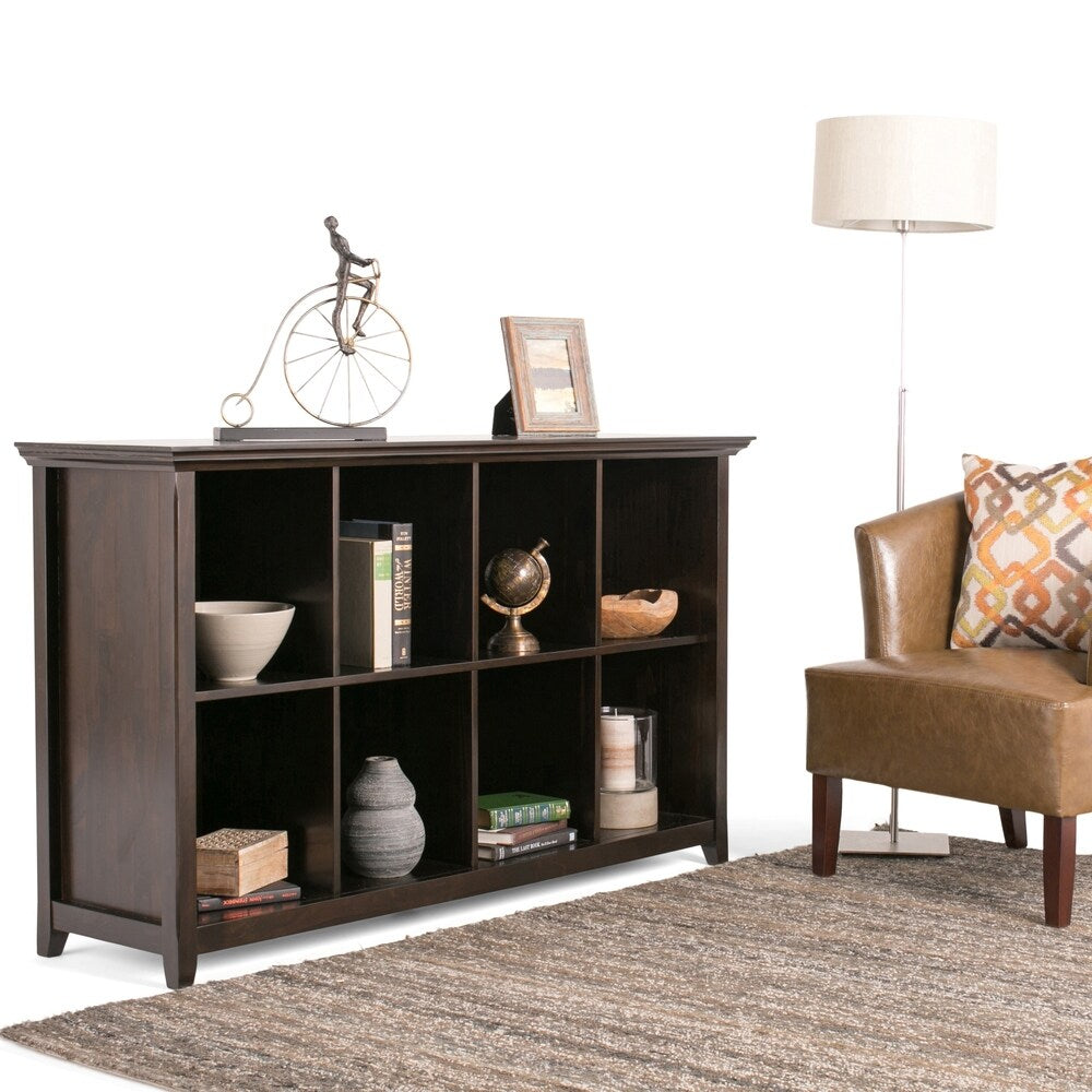 WYNDENHALL Halifax SOLID WOOD 57 inch Wide Transitional 8 Cube Bookcase Storage Sofa Table in Dark Brown