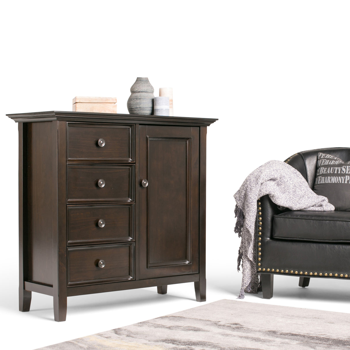 WYNDENHALL Halifax SOLID WOOD 37 inch Wide Transitional Medium Storage Cabinet - 37"w x 17"d x 36" h