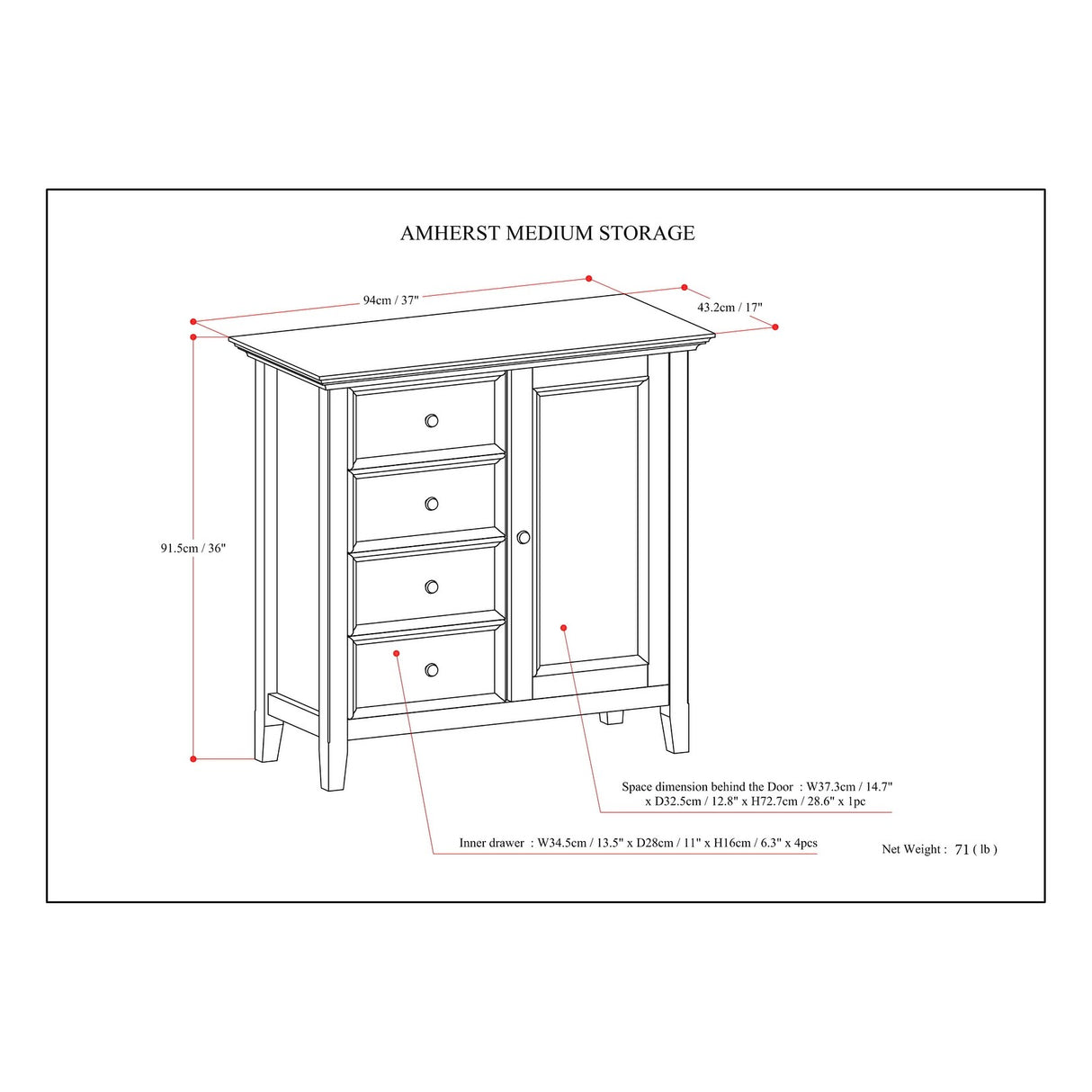 WYNDENHALL Halifax SOLID WOOD 37 inch Wide Transitional Medium Storage Cabinet - 37"w x 17"d x 36" h