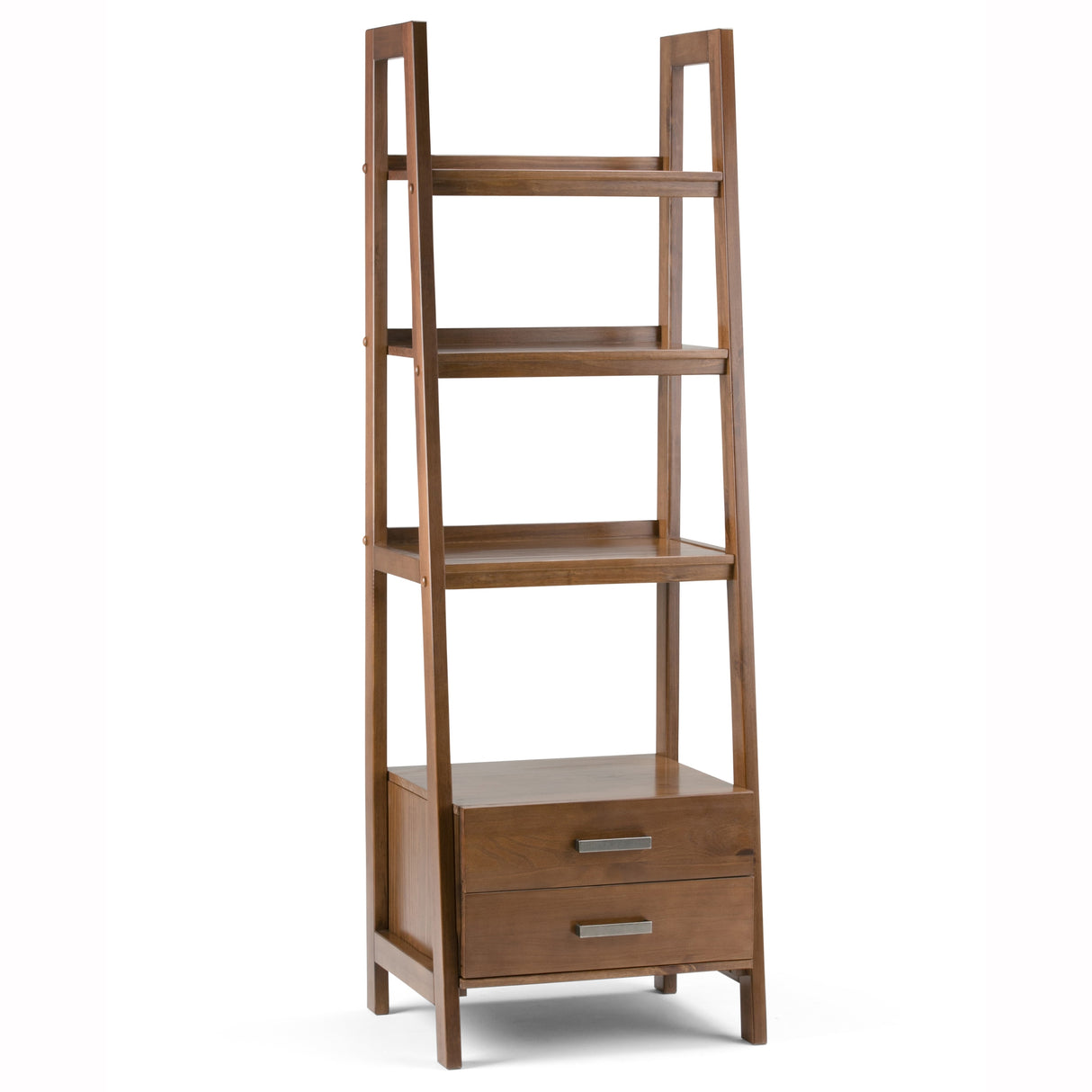 WYNDENHALL Hawkins SOLID WOOD 72 inch x 24 inch Modern Industrial Ladder Shelf with Storage - 24"w x 20"d x 72"h