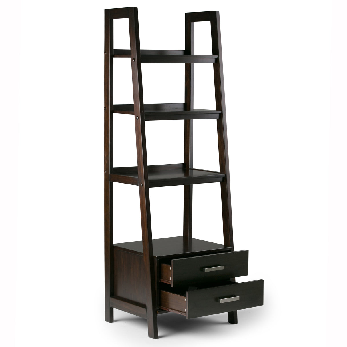 WYNDENHALL Hawkins SOLID WOOD 72 inch x 24 inch Modern Industrial Ladder Shelf with Storage - 24"w x 20"d x 72"h