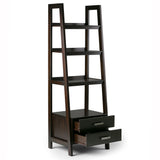 WYNDENHALL Hawkins SOLID WOOD 72 inch x 24 inch Modern Industrial Ladder Shelf with Storage - 24"w x 20"d x 72"h