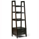 WYNDENHALL Hawkins SOLID WOOD 72 inch x 24 inch Modern Industrial Ladder Shelf with Storage - 24"w x 20"d x 72"h