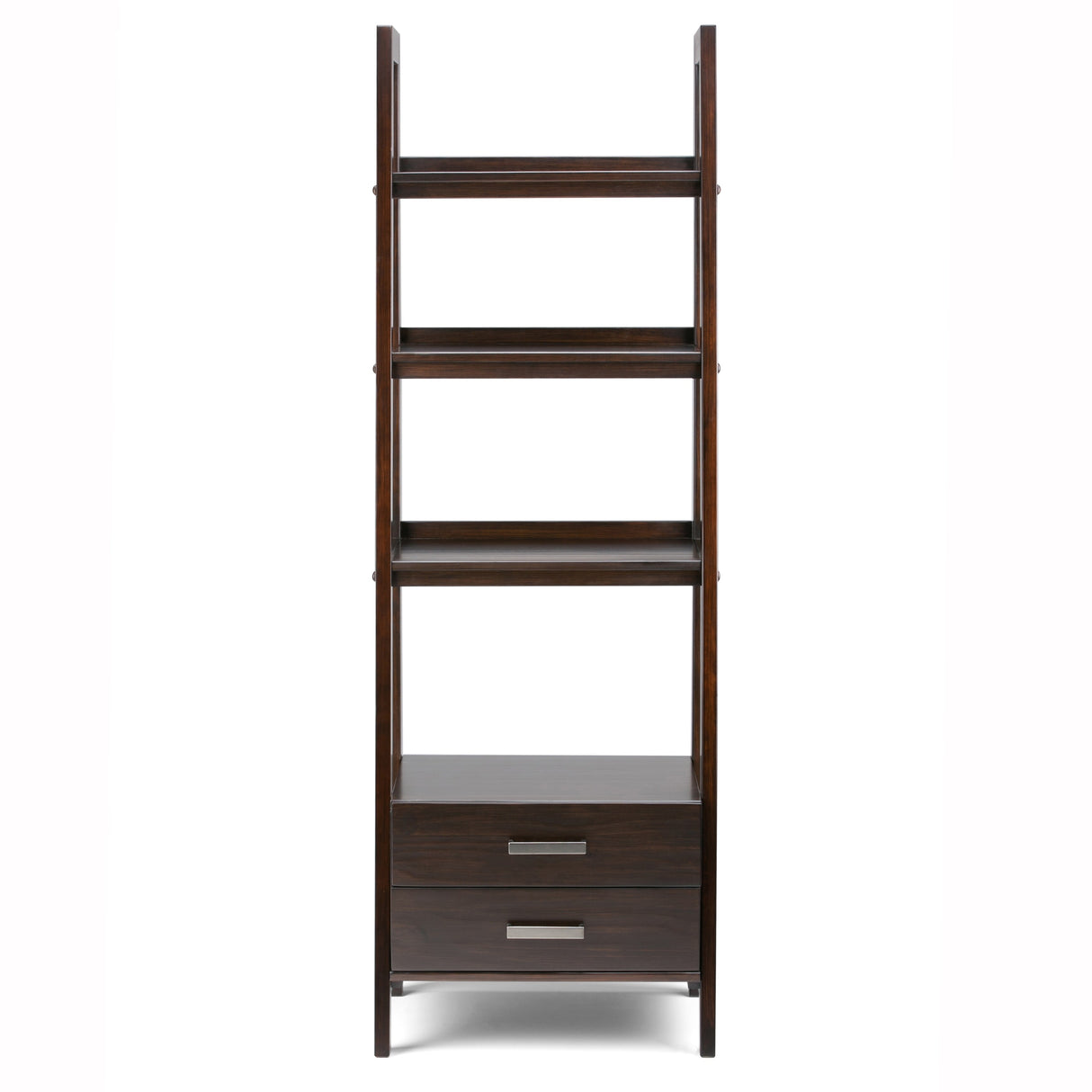 WYNDENHALL Hawkins SOLID WOOD 72 inch x 24 inch Modern Industrial Ladder Shelf with Storage - 24"w x 20"d x 72"h