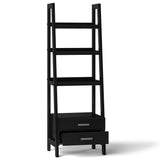 WYNDENHALL Hawkins SOLID WOOD 72 inch x 24 inch Modern Industrial Ladder Shelf with Storage - 24"w x 20"d x 72"h