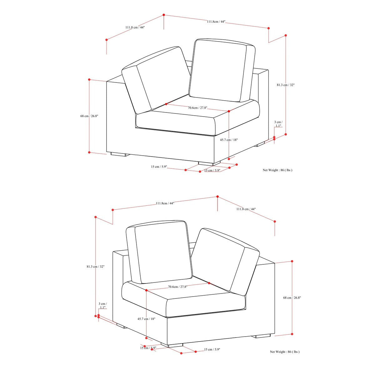 WYNDENHALL Marlee 2-Seater Modular Sofa in Velvety Chenille Performance Fabric