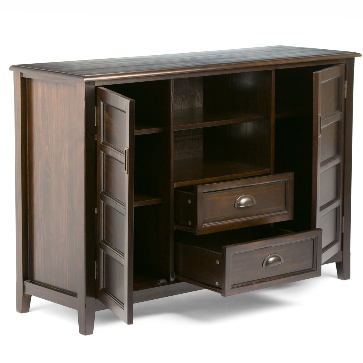 WYNDENHALL Portland SOLID WOOD 54 inch Wide Transitional TV Media Stand For TVs up to 60 inches - 54"w x 17.5"d x 36" h