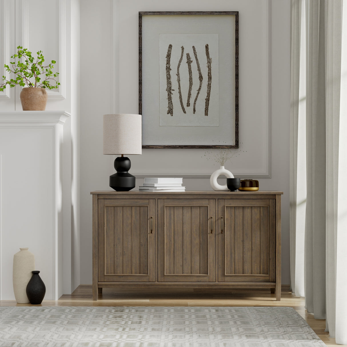 WYNDENHALL Rowan SOLID WOOD 60 inch Wide Contemporary Wide Storage Cabinet in Smoky Brown - 18"d x 60" w x 34"h