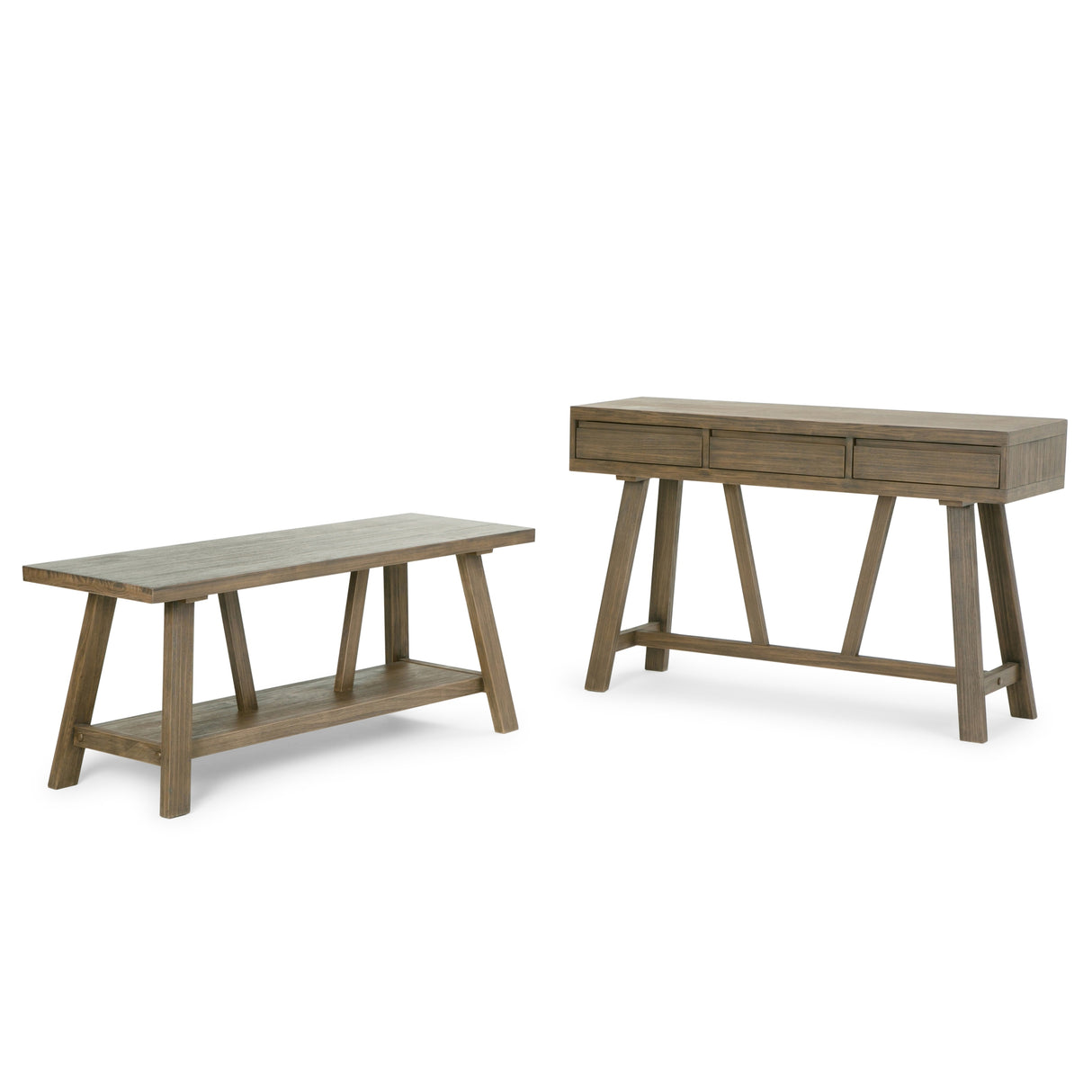 WYNDENHALL Stewart SOLID WOOD 48 inch Wide Industrial Entryway Bench in Driftwood - 48 W x 17 D x 20 H