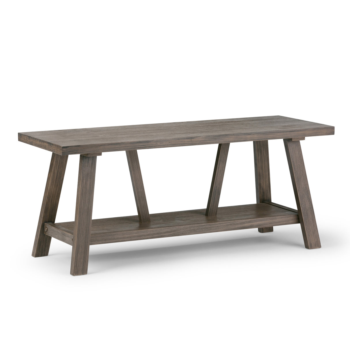 WYNDENHALL Stewart SOLID WOOD 48 inch Wide Industrial Entryway Bench in Driftwood - 48 W x 17 D x 20 H