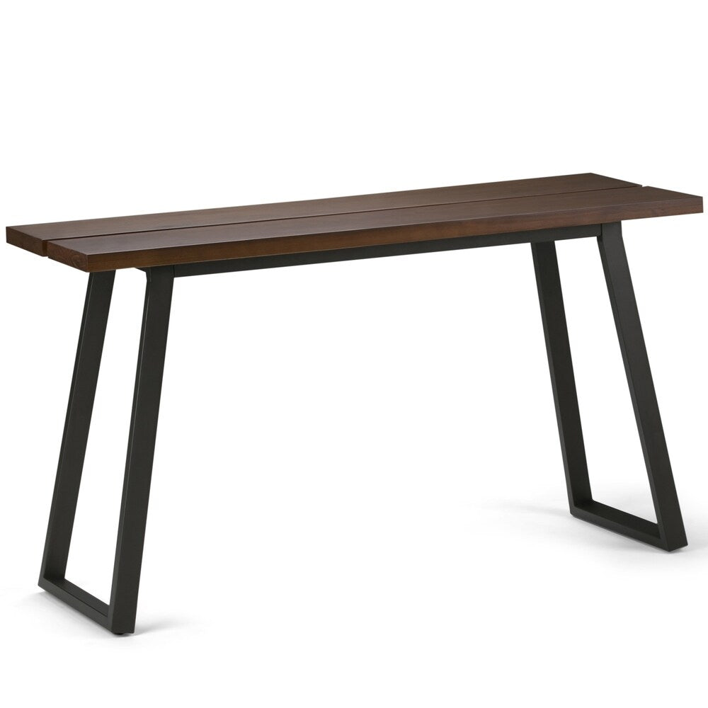 WYNDENHALL Tyson Solid Wood and Metal 54 inch Wide Modern Industrial Console Sofa Table in Light Walnut Brown
