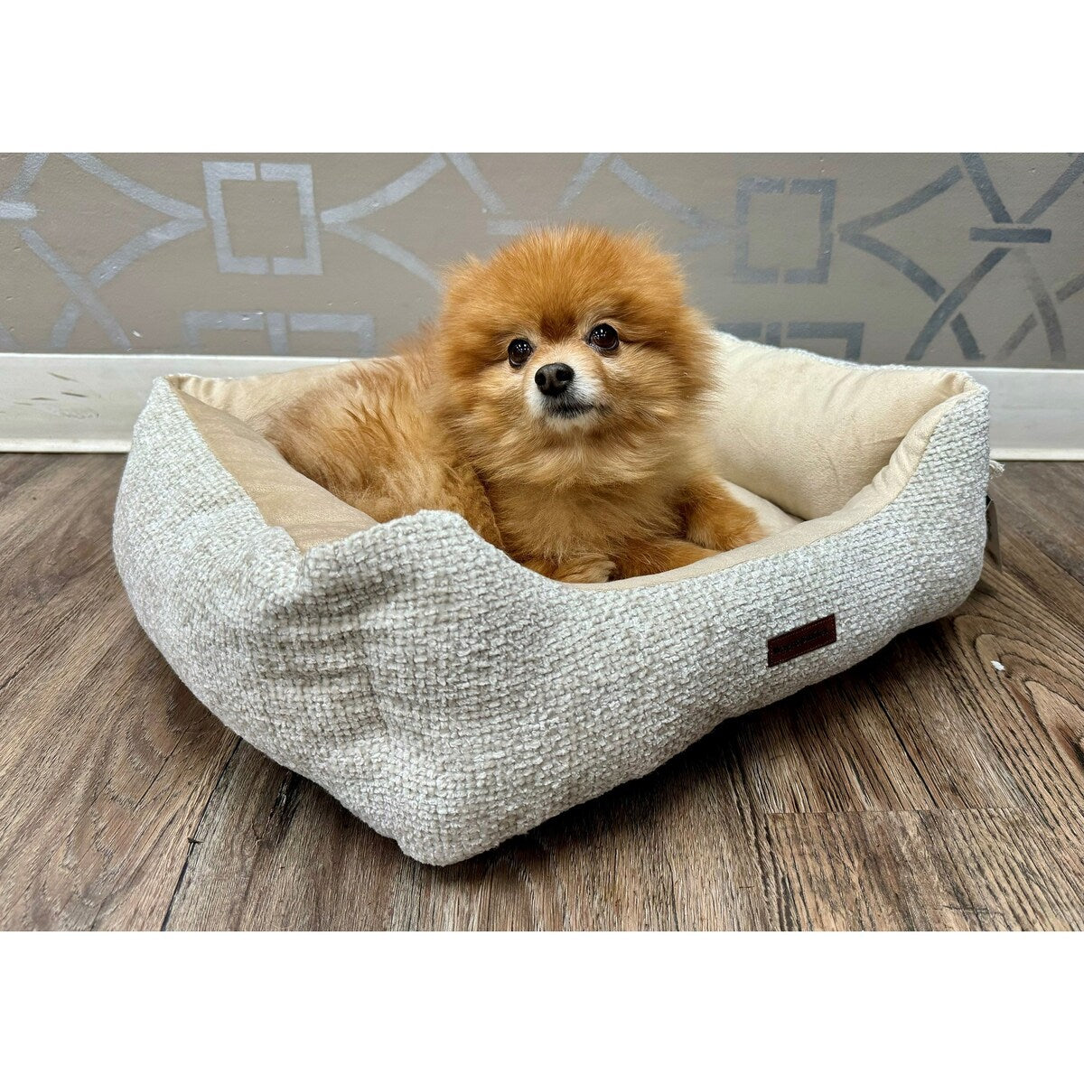 Wags & Smiles Bisque Chenille Pet Bed Small - 22"W x 18"D x 7"H