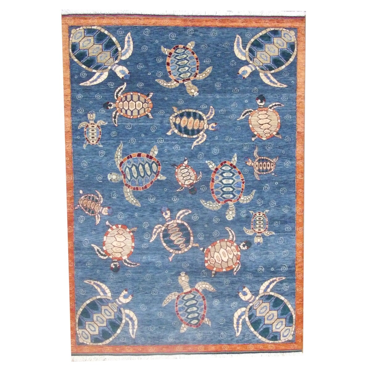 Wahi Rugs Hand Knotted Natural Coastal Turtle Design 5'0"x8'0"