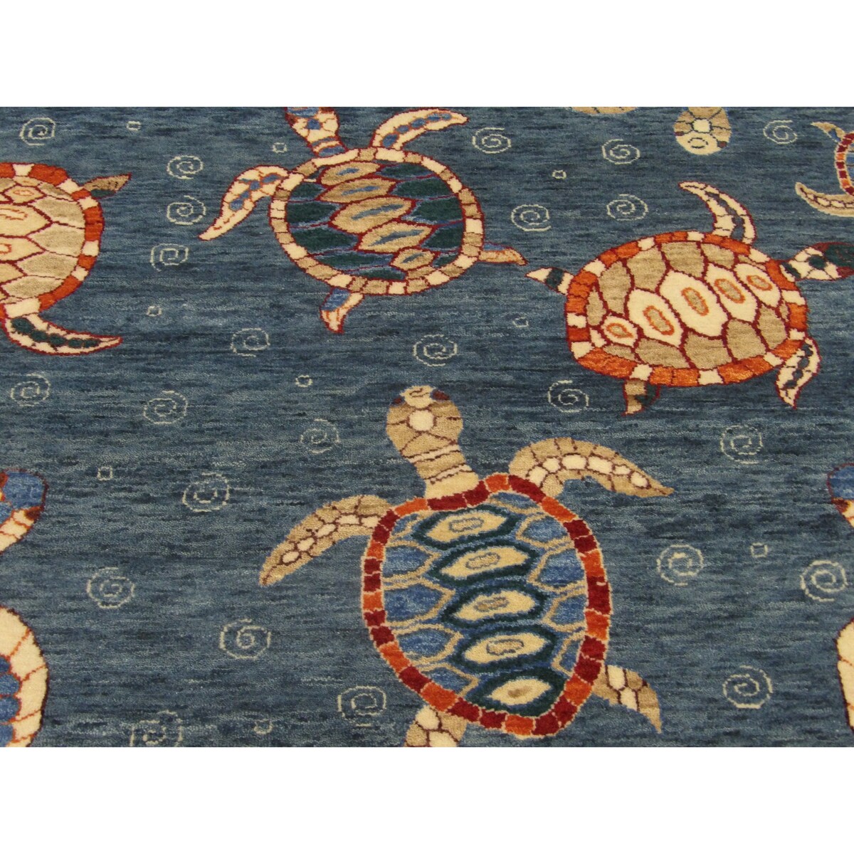Wahi Rugs Hand Knotted Natural Coastal Turtle Design 5'0"x8'0"