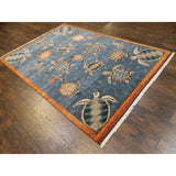 Wahi Rugs Hand Knotted Natural Coastal Turtle Design 5'0"x8'0"
