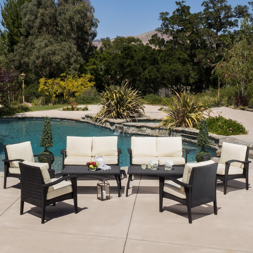 Waikiki Outdoor 8-piece Wicker Seating Set with Cushions by Christopher Knight Home