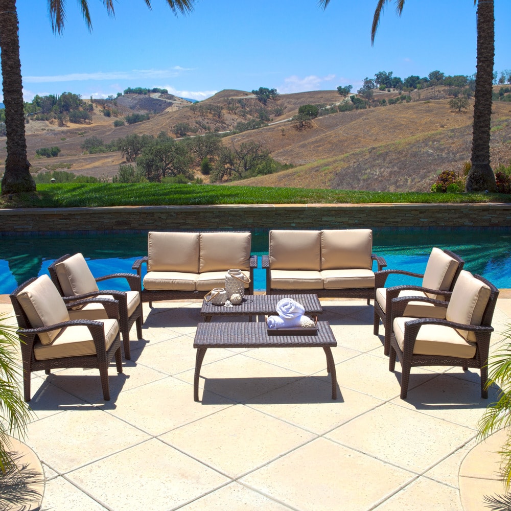 Waikiki Outdoor 8-piece Wicker Seating Set with Cushions by Christopher Knight Home