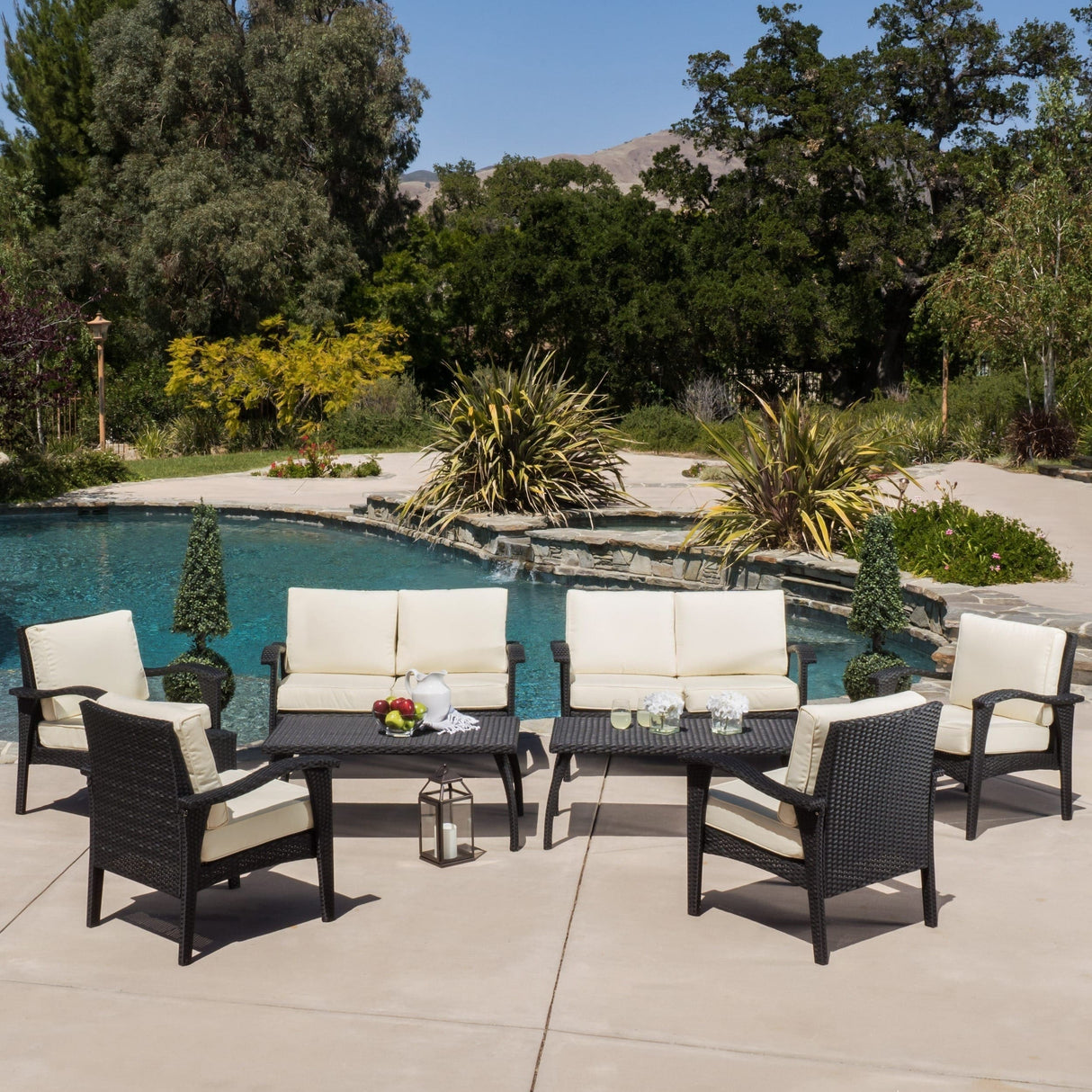 Waikiki Outdoor 8-piece Wicker Seating Set with Cushions by Christopher Knight Home
