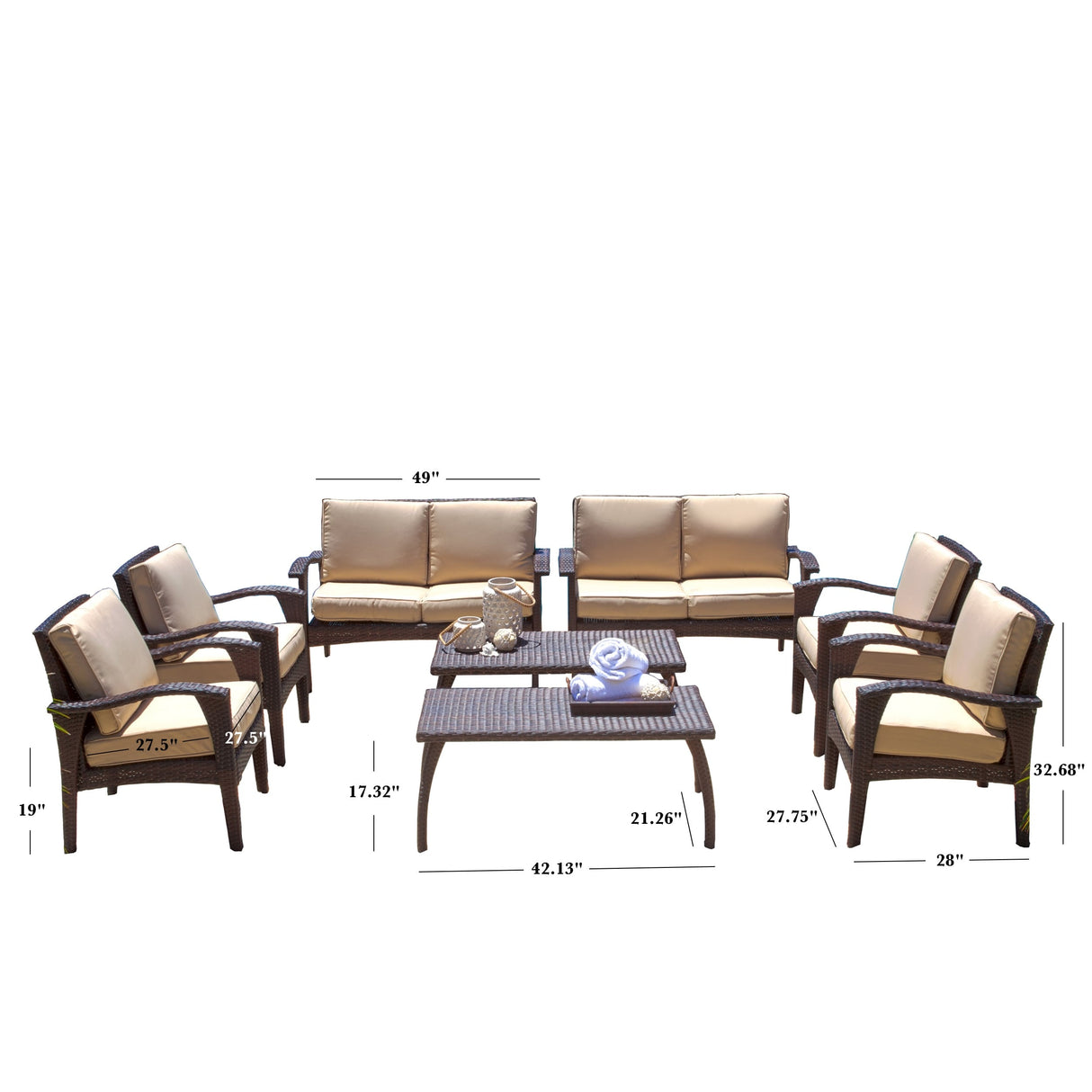 Waikiki Outdoor 8-piece Wicker Seating Set with Cushions by Christopher Knight Home