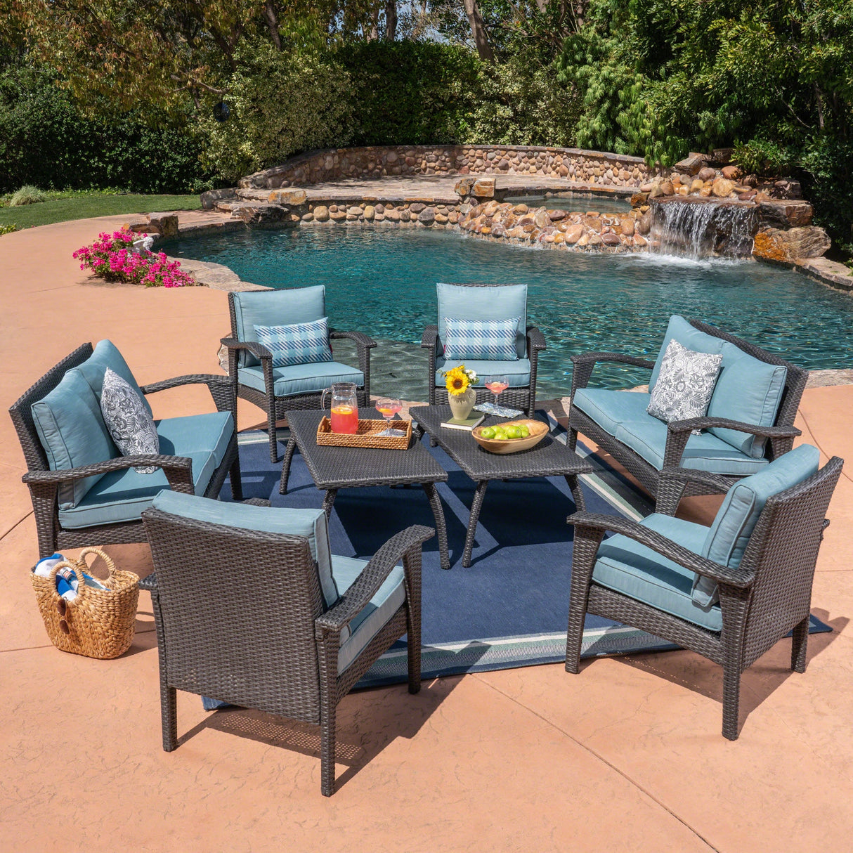 Waikiki Outdoor 8-piece Wicker Seating Set with Cushions by Christopher Knight Home
