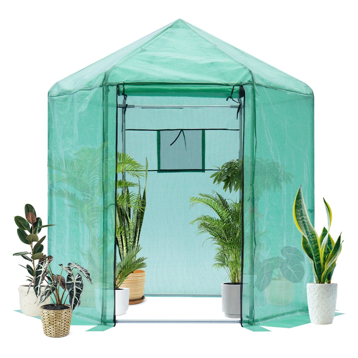 Walk-in Greenhouse Hexagonal Reinforced Frame Heavy Duty Plastic Reinforced Thickened Waterproof Insulation(6.9*7.5 ft)