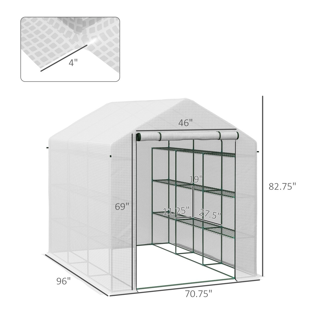Walk-in Greenhouse for Outdoors with Roll-up Zipper Door