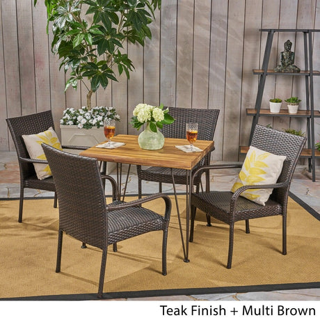 Christopher Knight Home Walker Outdoor Industrial Wood and Wicker 5-Piece Square Dining Set
