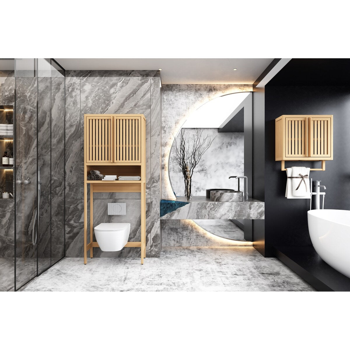 Wall Cabinet Bamboo toilet storage box