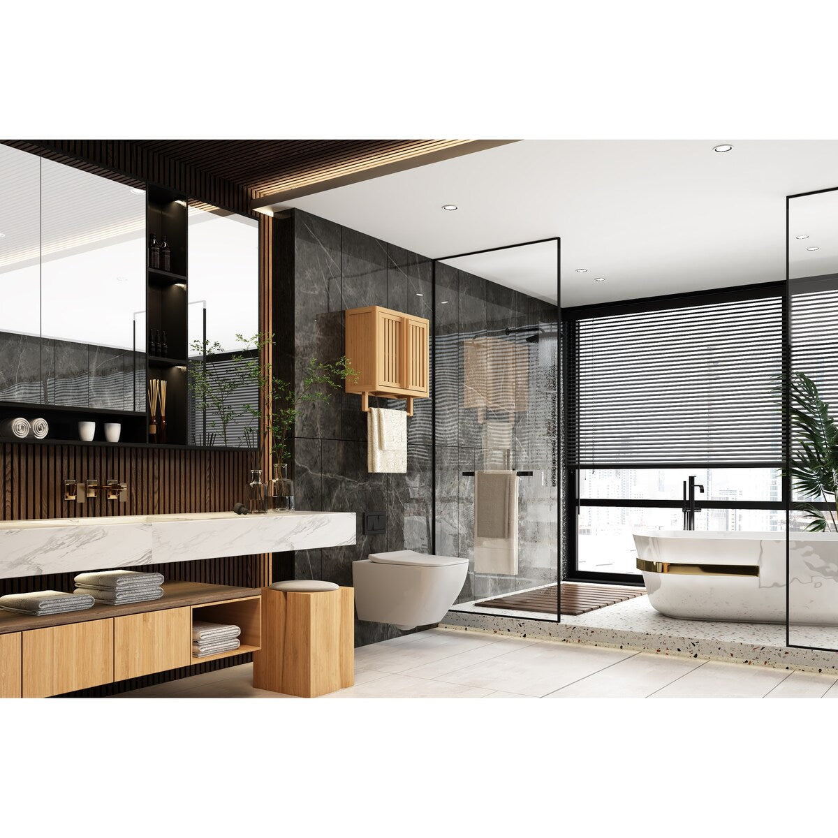 Wall Cabinet Bamboo toilet storage box