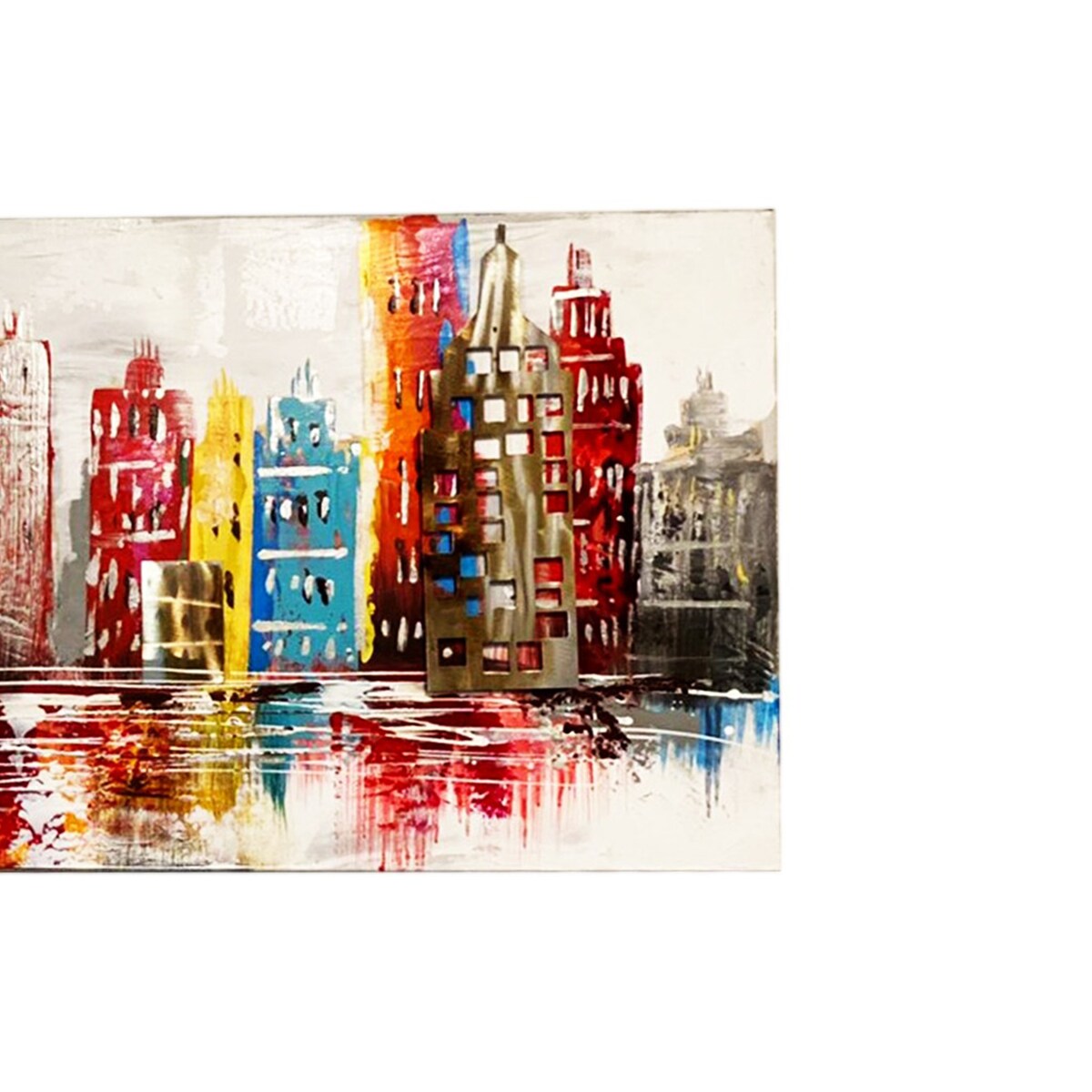 Wall Decor with Handpainted Cityscape Design, Red