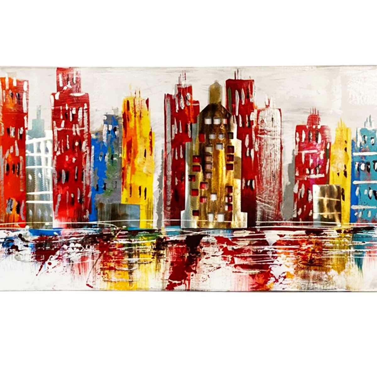 Wall Decor with Handpainted Cityscape Design, Red