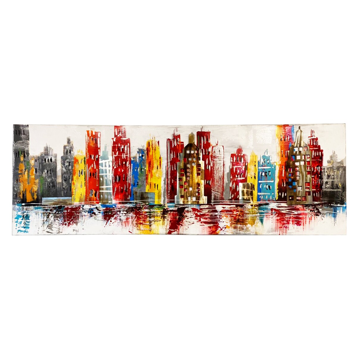Wall Decor with Handpainted Cityscape Design, Red