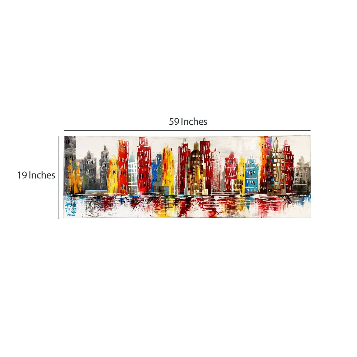 Wall Decor with Handpainted Cityscape Design, Red