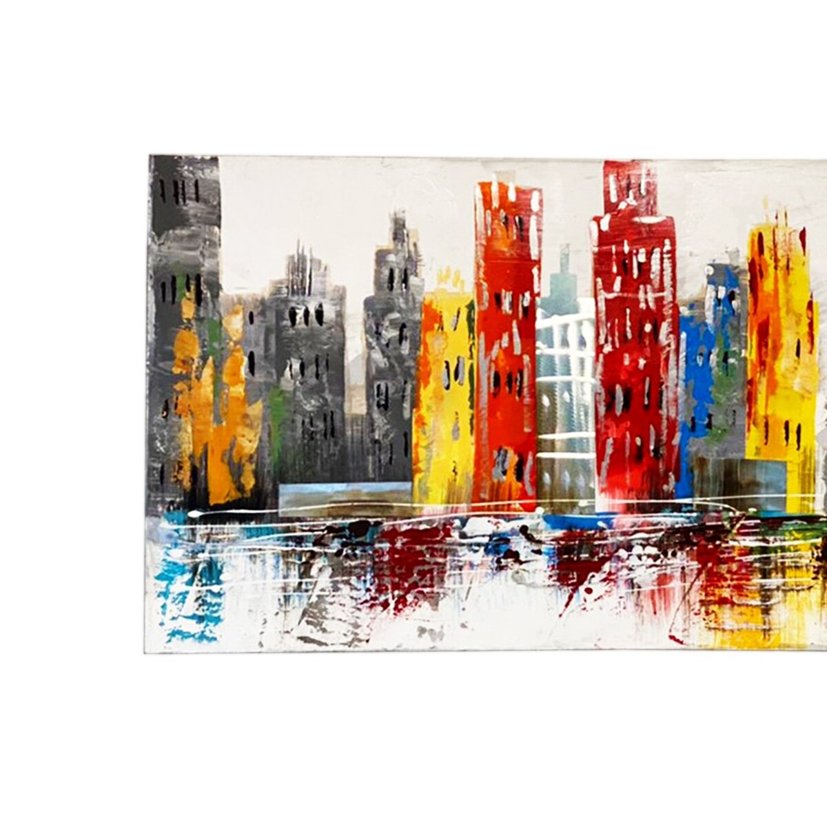 Wall Decor with Handpainted Cityscape Design, Red