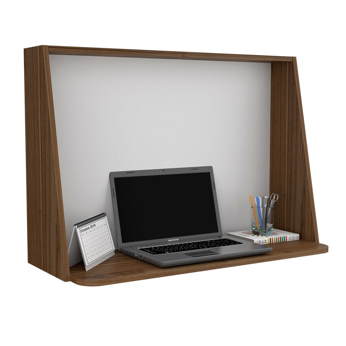 Wall Desk Afrec, Single Shelf, Mahogany / White Finish